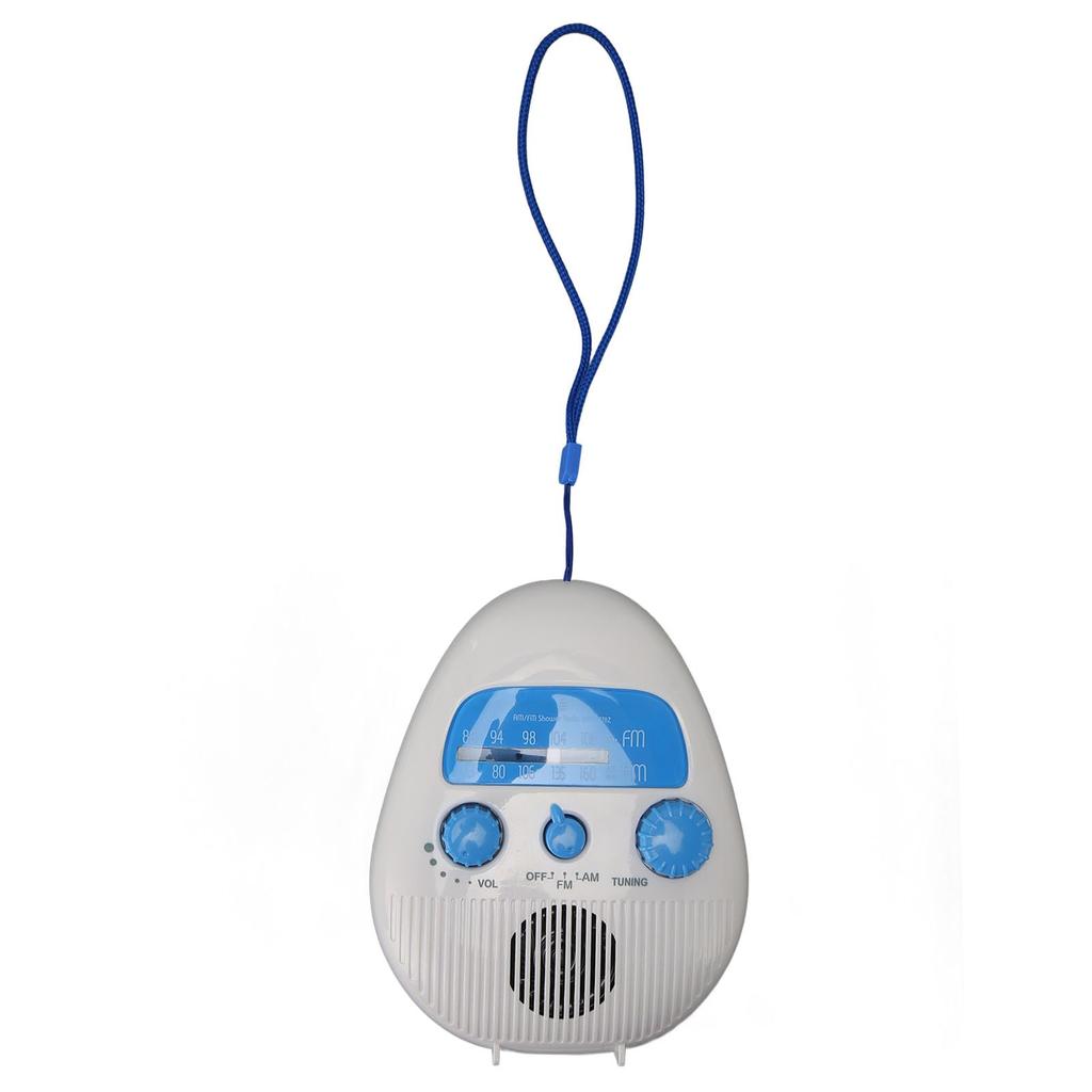 AM/FM Radio with Built-in Speaker, Portable Bathroom Radio, Battery-Operated, Dustproof and Waterproof, Compact, for Bath and Bathroom Use