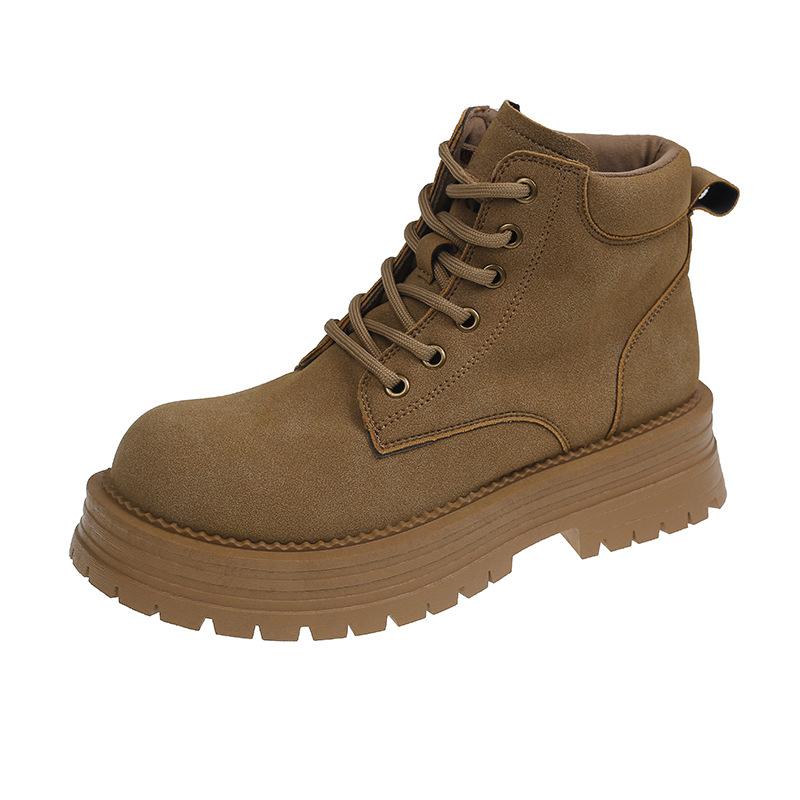 Women's Lace Up Combat Boot Outdoor Chunky Platform Lug Sole Short Boots Fall Winter Ankle Booties for Women Non Slip PU Leather Hiking Boot Shoes