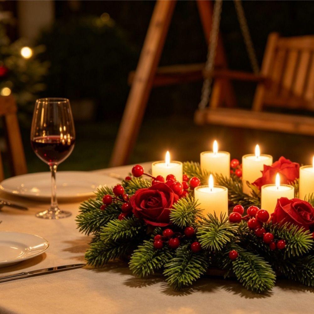 Handmade Simulation Pine Branch 20cm Red Berry Candle Wreaths New Year