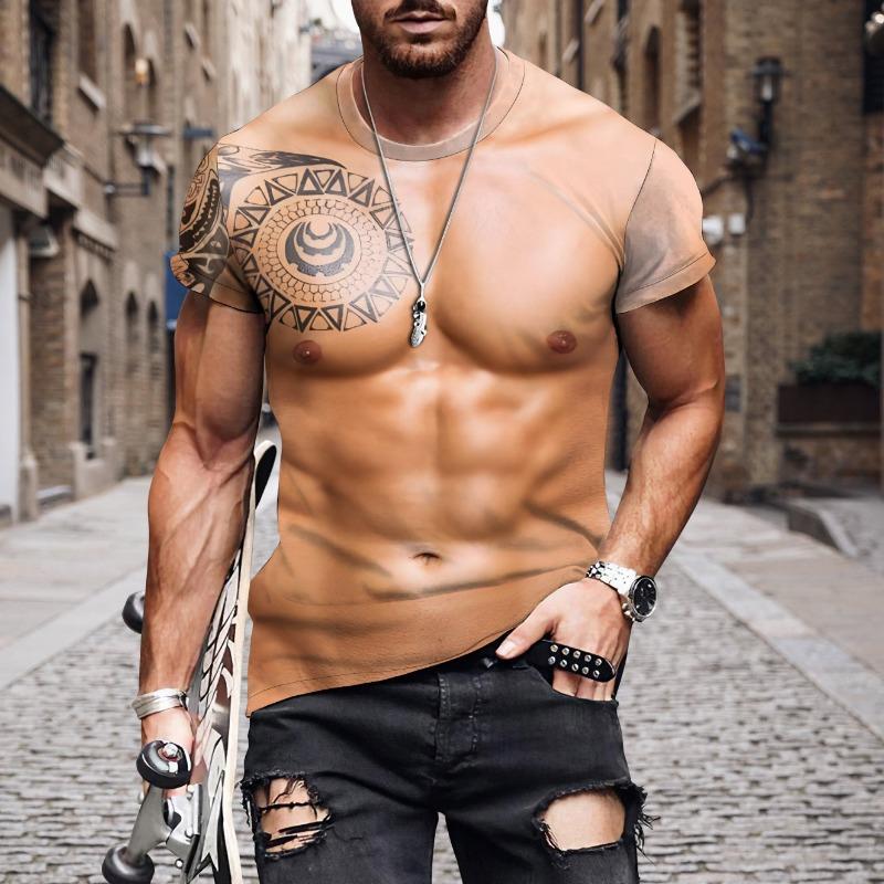 

Летняя мужская футболка с коротким рукавом Muscle 3D Printed с круглыми поддельными мышцами, персонализированная с короткими рукавами, оптовая продажа L