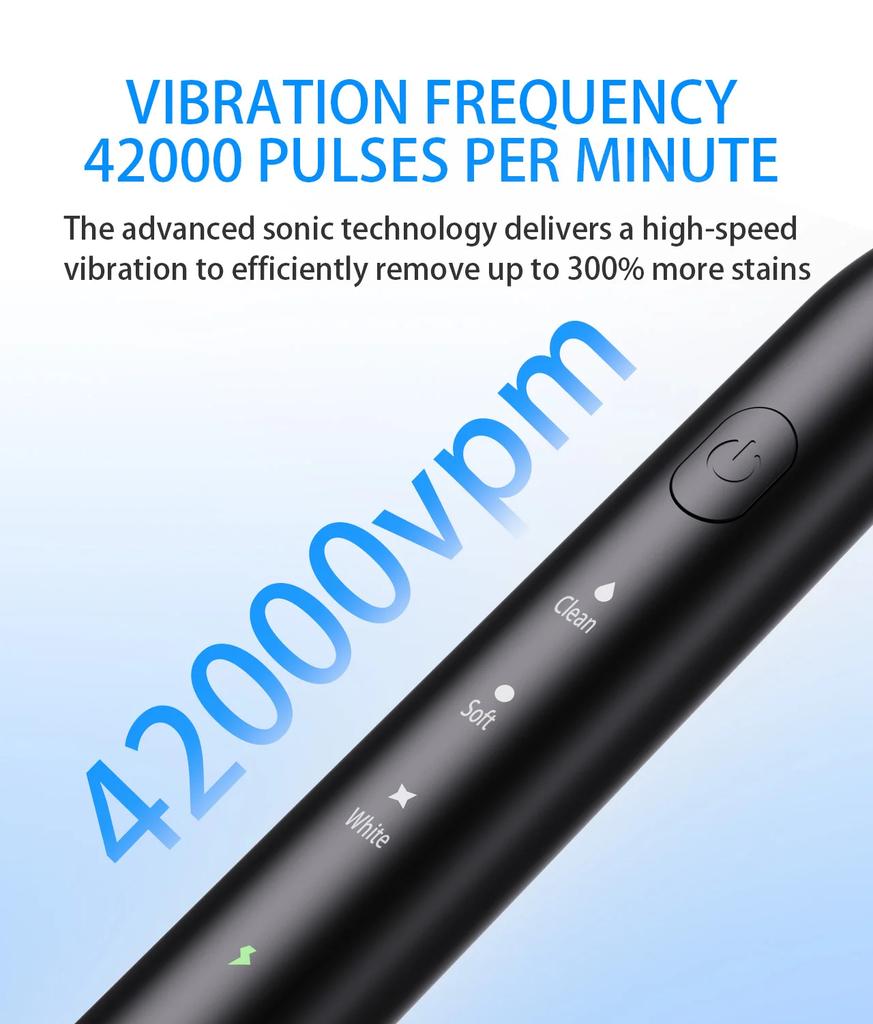 Sonic Electric Toothbrush with Deep Clean Mode IPX7 Water Resistant USB Dental Health Whitening Toothbrush Set for Adult