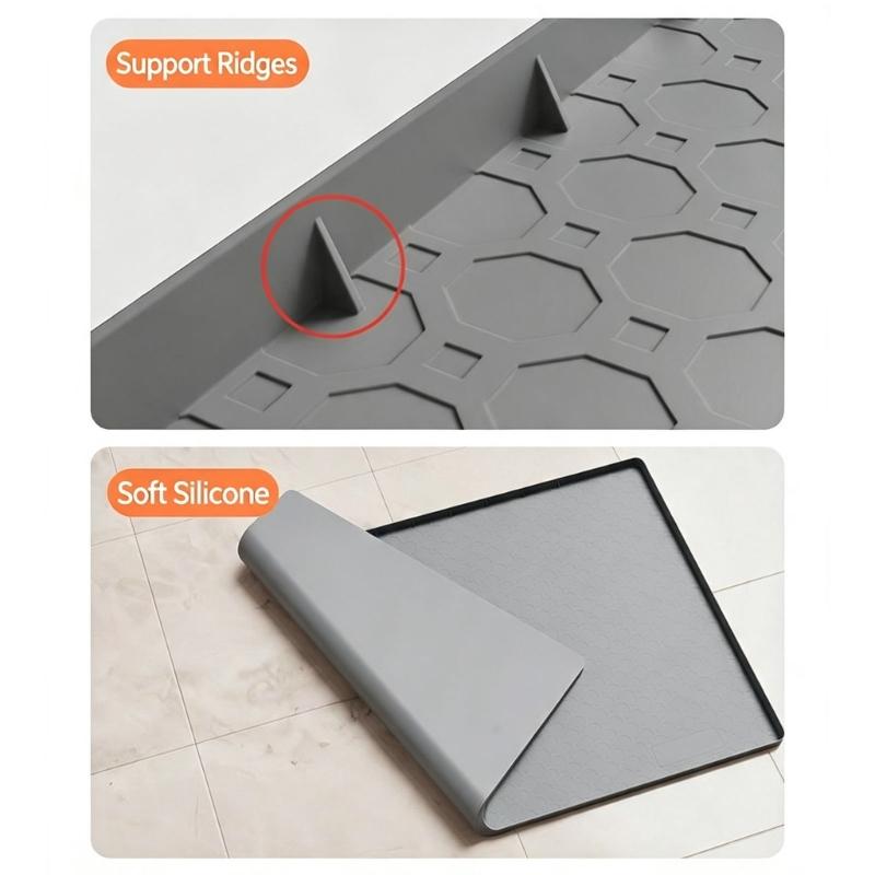 Large Under Sink Tray Flexible Cabinet Floor Mat 34.02 X 22.01 In with Tall Border for Wet Area Coverage Indoors
