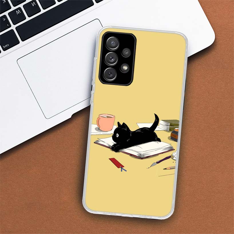 Black Cat Cartoon Cute Phone Case For Samsung Galaxy A55 A54 A53 A52 A15 A14 A13 A12 A35 A34 A33 A32 A25 A24 A23 A22 A04S A03S A