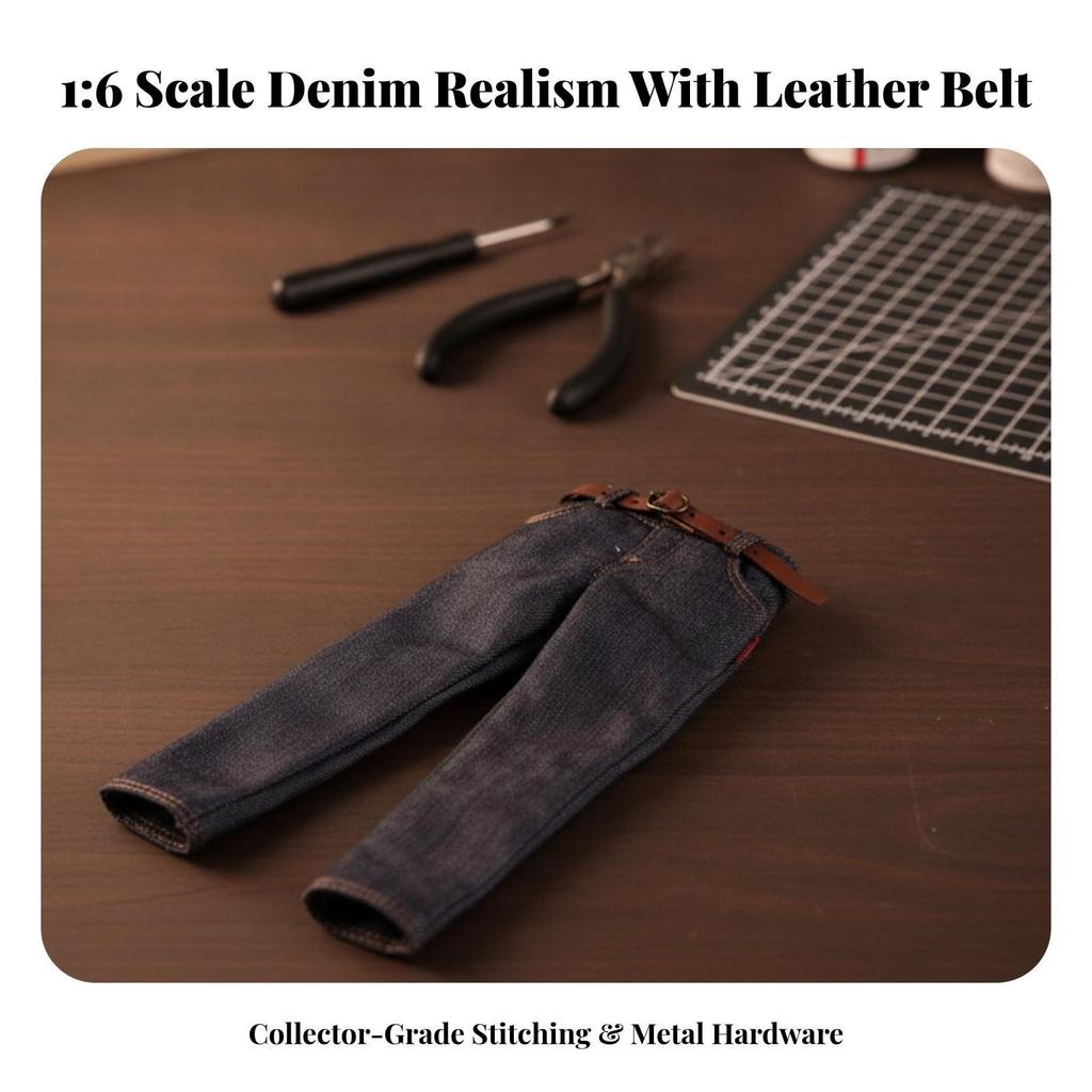 Blue 1:6 Scale Denim Jeans | FunctionalLooking Fly and Fastening, Contrast Stitching Details