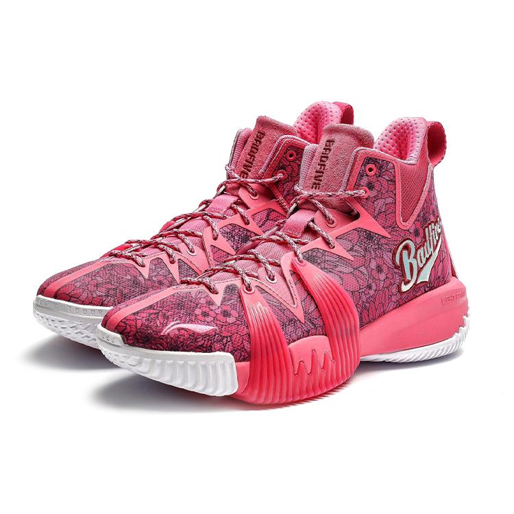 New LiNing Badfive 1 Badfive Slip Resistant Cushioning Wear Resistant High Top Basketball Shoes Men's Pink ABFQ005-12