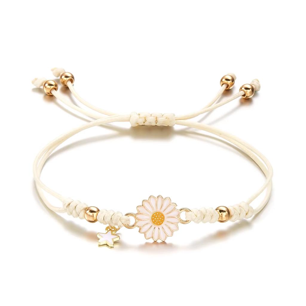 Braccialetti Semplici Girasole per Donna Intrecciati a Mano Moda Colorati Margherita Braccialetto Regolabile Amicizia Buona Fortuna Gioielli Regalo