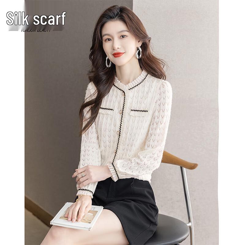 Sibaishe Women s Ruffle Collar Slim-Fit Long-Sleeve Blouse M