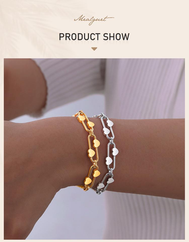 Waterproof Heart Chain Paperclip Link Bracelet For Women, Statement Stainless Steel Adjustable, Non Tarnish Jewelry