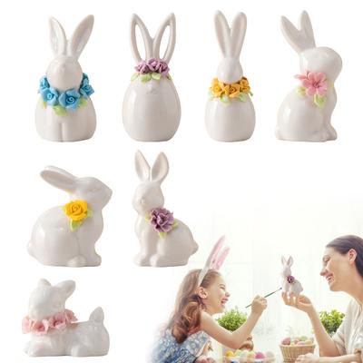 Easter Ceramic Decorations: Cute Little Rabbit Figurines Home And Desktop Holiday Decor Ceramic Special Christmas Ornament
