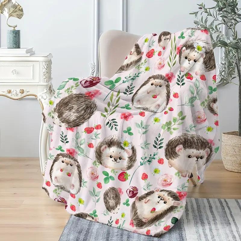 

Hedgehog Flower Strawberry Flannel Blanket Bedroom Sofa Children S Room Home Decoration, Blanket 70x100cm