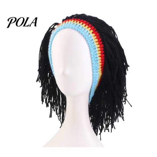 Perückenmütze, Hohe Elastizität Gestrickte Wolle Handgehäkelt Lustige Mütze, Dreads-Design Wollene Perückenkappe für Party Halloween Tägliches Tragen