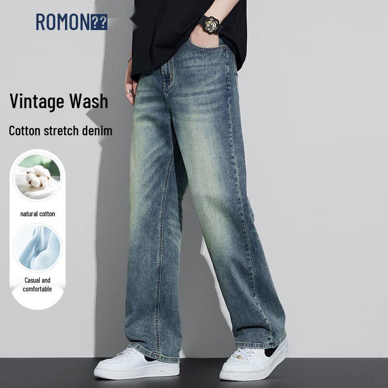 ROMON Men s Thin Stretch Straight-Leg Cotton Pants 38