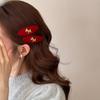Red Small Horse Plush Hairpin for Female with Frizzles on Forehead and Small Hair Clips At The Forehead.