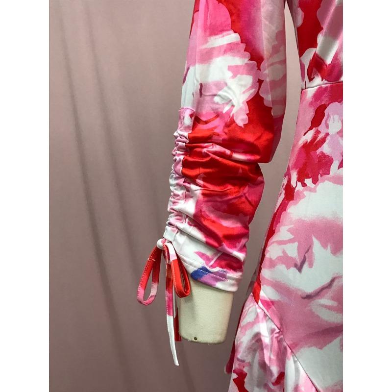 Women's Summer Commuter Printed Ruffle Hip Wrap Dress