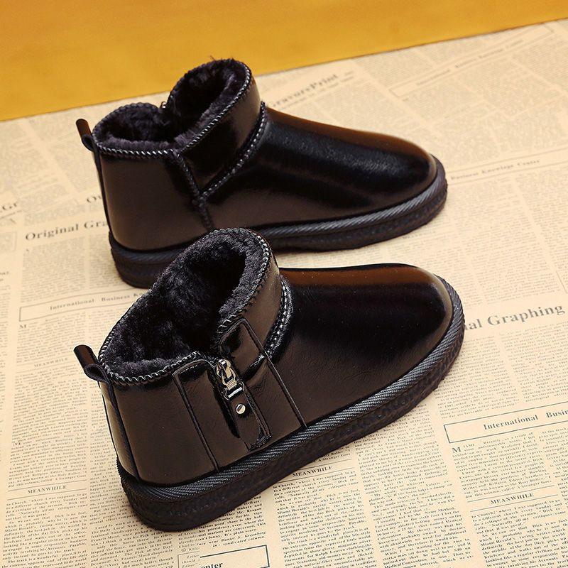 Snow Boots Women's Winter Velvet Cotton Shoes Leather Surface Waterproof Short Boots Women's Fur Integrated Warm Snow Cotton