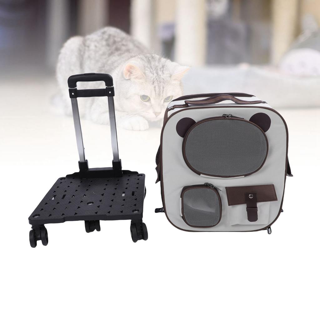 Pet Carrier Backpack with Wheels 2 in 1 Breathable Window Large Capacity Portable Rolling Cat Dog Carrier Bag for Travel