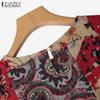 ZANZEA Blusa casual de algodón con cuello redondo y manga dolman con estampado étnico para mujer