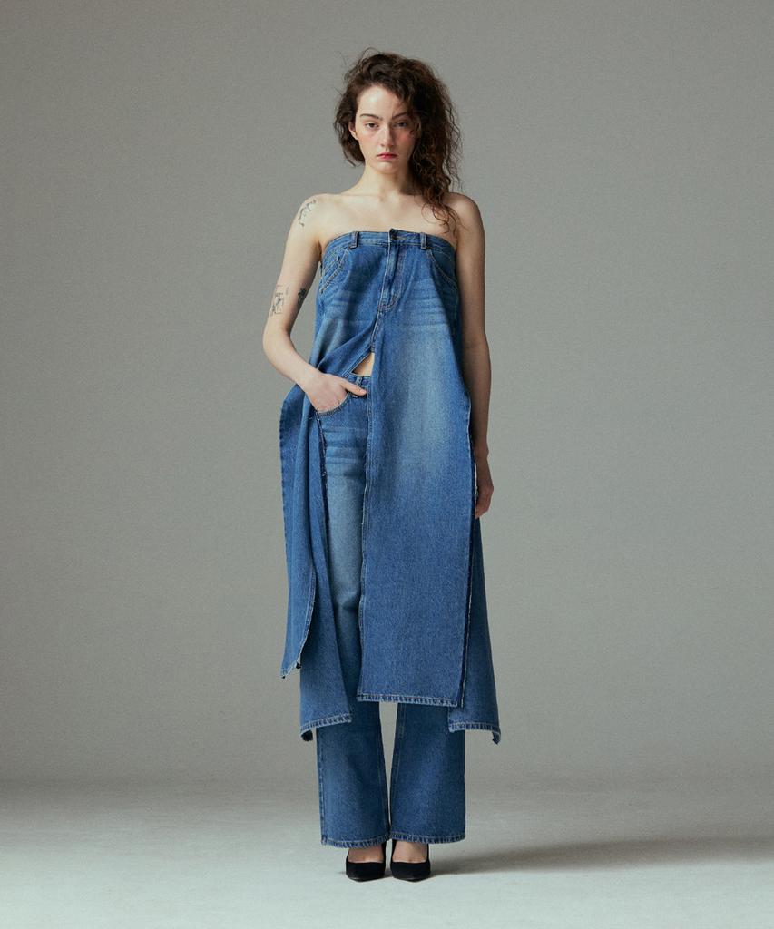 Meuameu Denim Pants Slit Top
