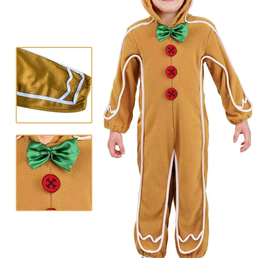 Weihnachts-Lebkuchenmann-Strampler mit Kapuze Kinder Halloween Party Kostüm Cosplay Kleidung Weihnachten Kinder Schlafanzug Geschenke Set XS-L
