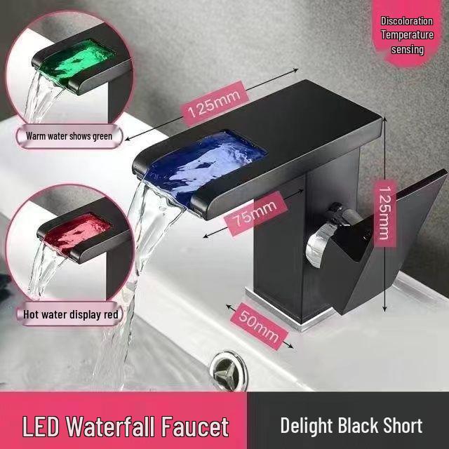 LED Waterfall Faucet for Bathroom Sink - Hot & Cold Water Basin Tap