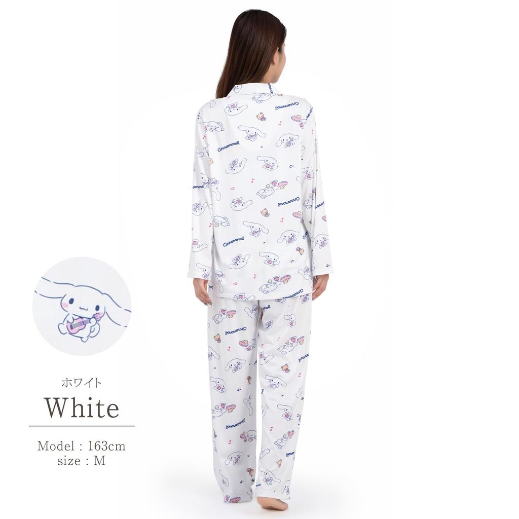SAZAC Cinnamoroll Shirt Puder Langarm und Hose MUSIK Cinnamoroll Pyjama, Stretch, Damen, Set, Loungewear, (Weiß/L/SAN1788)