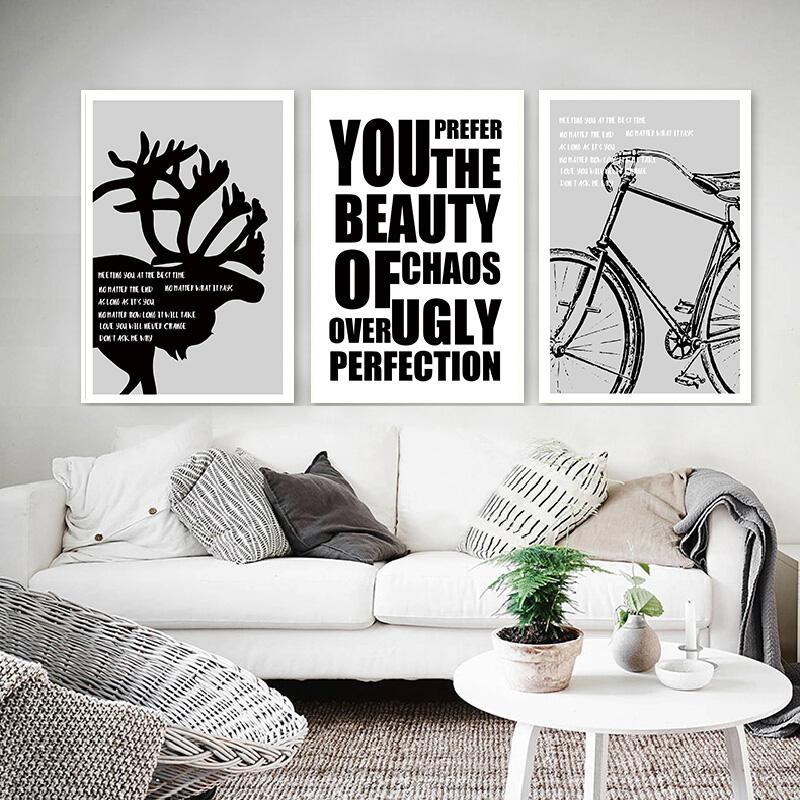 Modern Nordic Style Bicycle Posters and Prints Wall Art Black White Bike Canvas Painting Bedroom Living Room Home Decoration