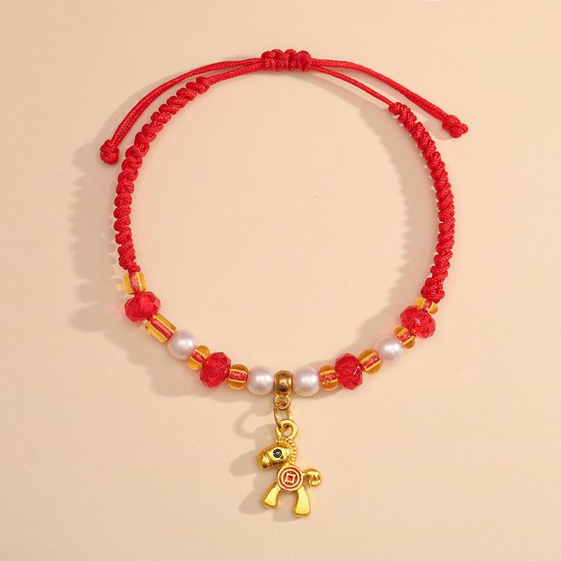 Chinese Style 2026 Horse Year Zodiac Bracelet For Women Men Lucky Hand-Woven Red Rope Bracelet New Year Jewelry Party Gift