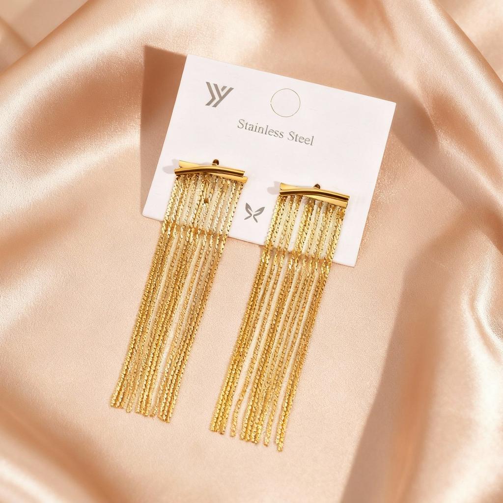 Orecchini Pendenti Lunghi con Nappe Placcati Oro di Lusso, Orecchini Pendenti a Catena con Nappe in Acciaio Inossidabile Impermeabile, Gioielli alla Moda per Donna