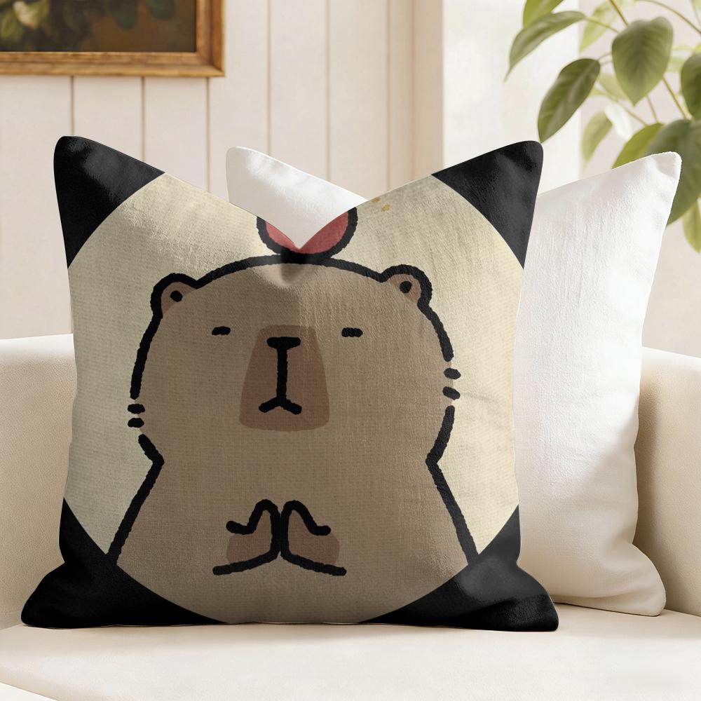 Cute Capybara Cushion Cover Natural Linen Double Sided Print Throw Pillow Case for Sofa Couch Home Decor
