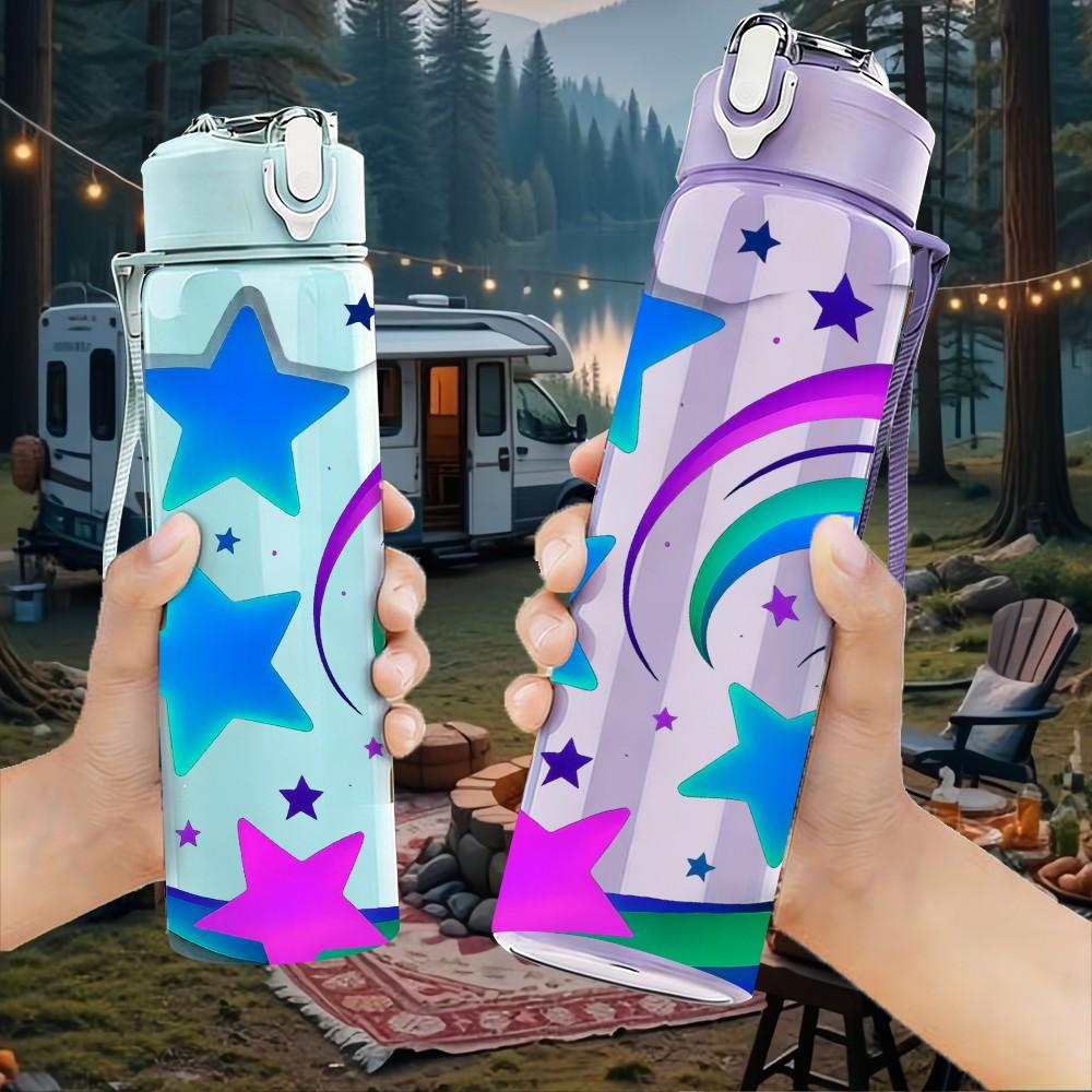 1PC Color Swirl Star Galaxy Space Print 750ml Color Plastic Sports Water Bottle Leakproof Flip Straw Lid Suitable for Sports Office Home Use