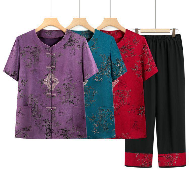 2026 Chinese Style Spring/Summer Three-Quarter Sleeve Outfit for Elderly Women