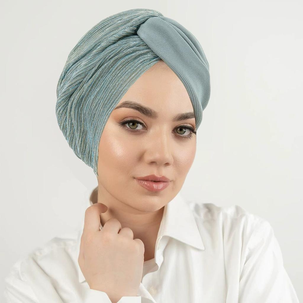 Ombre Gradient Forehead Cross Turban Cap for Women Lightweight Elastic Head Wrap with Inner Hijab Hat Casual Wear Chemo Patients