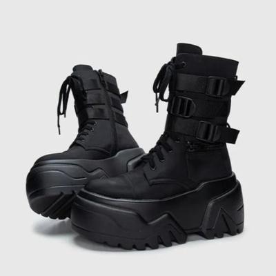 9CM Παχύ Σόλα Γυναικεία Μποτάκια Φθινόπωρο Δερμάτινα Παπούτσια με Χοντρή Σόλα Γυναίκα Υψηλή Πλατφόρμα Αεριζόμενα Αθλητικά Παπούτσια Γκέτες Μποτάκια Μοτοσικλέτας