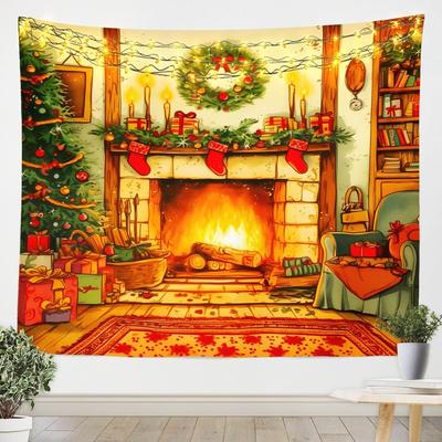 Merry Christmas Tapestry New Year Background Wall Hanging Decoration Fireplace Stockings Gifts Hanging Cloth