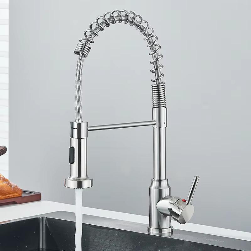 Black kitchen faucet, stainless steel mixer faucet, 360-degree rotating spray nozzle, kitchen sink, hot and cold water faucet.