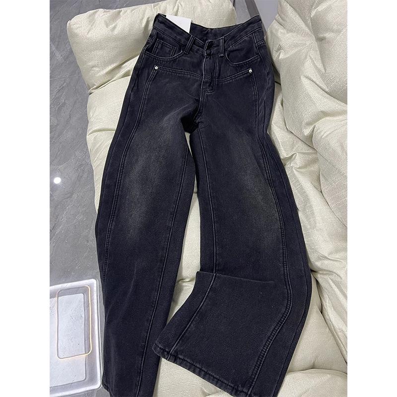 Women's Plus Size Fleece-Lined Wide Leg Jeans, 2024 Winter Loose Straight Fit Slimming Floor-Length Pants