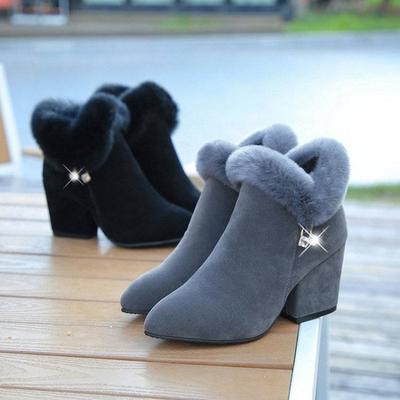 Fashion Boots Women Fur Winter Warm Pointed Ankle Zipper Women Comfortable Shoes