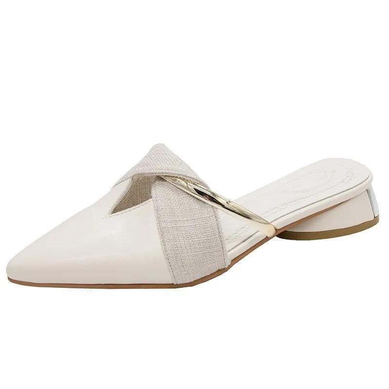 Pointed Toe Sandals Designer Luxury Women Slippers Outer Wear Elegant Single Shoes Mules Plus Size Chaussure Femme Zapatos Mujer