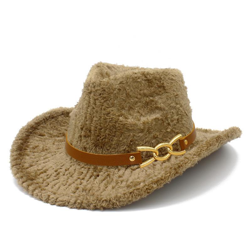Autumn and winter new plush warm jazz hat European and American fashion one-word top curved brim top hat fashionable western denim hat