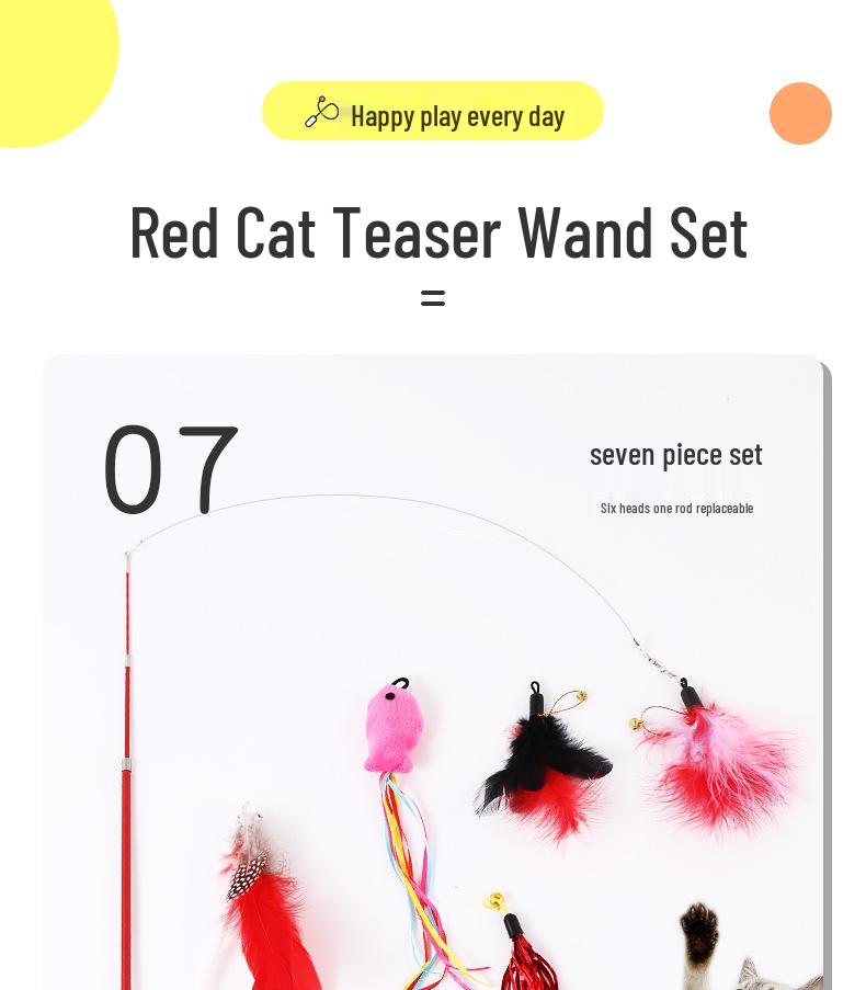 Steel Wire Feather & Fish Teaser Stick with Replacement Head for Cats