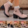 Solid Versatile Large Size Thick Heel Mid Heel Short Sleeve Leather Boots For Women Lace Up Round Toe Womens Boots Size 12
