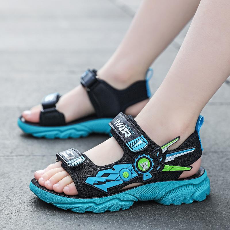 Boys sandals 2025 summer new middle and older children open-toed soft sole lightweight Velcro air cushion casual beach shoes tide
