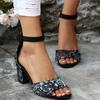 Druk Losowe Damskie Sandały na Wysokim Obcasie Seksowne Buty na Obcasie Letnia Moda Grube Czółenka 2025 Nowy Trend Projektant Sandalias De Mujer