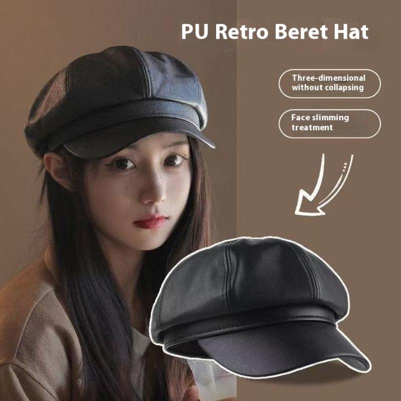 Neue Unisex PU-Leder-Baskenmütze Retro Koreanischer Stil Achteckige Newsboy-Künstlerkappe Für Fotografie, Dates Und Den Stadtverkehr