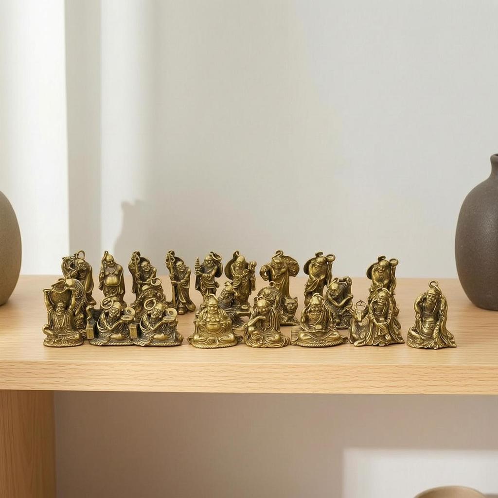 18 Pieces Arhat Figurines Solid Brass Buddhist Statues AntiqueStyle with Hanging Loop for