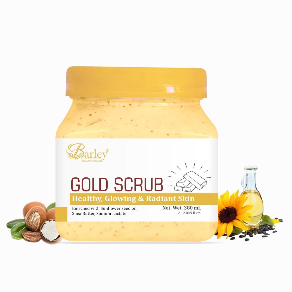 Barley Gold Scrub for Healthy Glowing & Radiant Skin | Face & Body Exfoliating Scrub with Sunflower Seed Oil, Shea Butter & Sodium Lactate | Remove