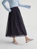 Ge Ming Retro Plaid Mesh Patchwork A-line Mid-length Skirt for Women - Spring Style