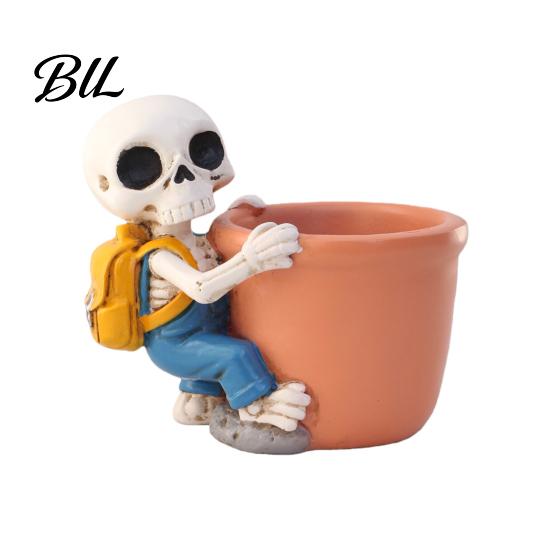 Resin Skeleton Pot Cute Planter Decorative Flowerpot Small Plant for Succulents Halloween Desktop Decoration A