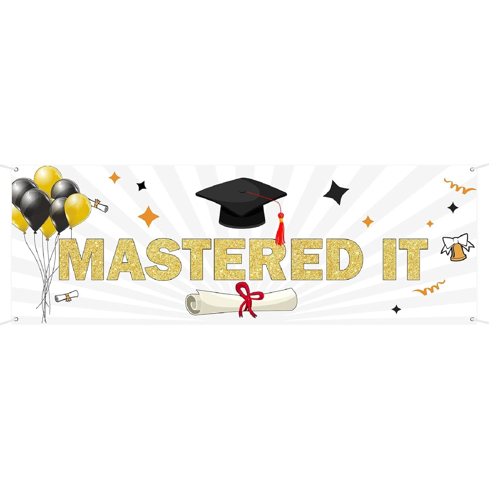 WeBenison Large Mastered It Banner You Did It Garden Backdrop Banner Finally Done Graduation Lawn Sign Congrats Masters Graduation Party Outdoor