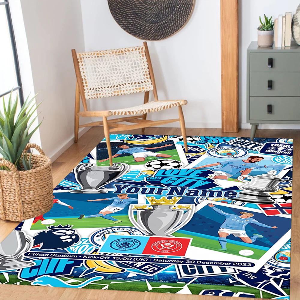 Manchester City Personalized Name Carpet Design for Outdoor Dormitory Dining Room Decorate room Antislip Carpet Anime Office Decor